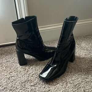 Black faux paten leather boots! From Nasty Gal!